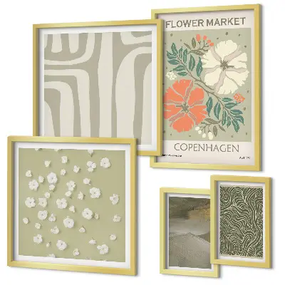 Set van moderne schilderijen met boho plantenmotieven