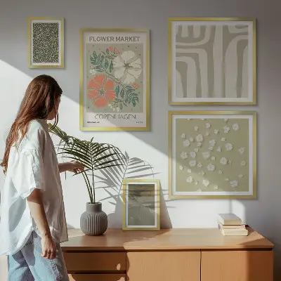 Set van moderne schilderijen met boho plantenmotieven