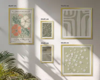 Set van moderne schilderijen met boho plantenmotieven