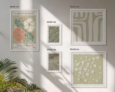 Set van moderne schilderijen met boho plantenmotieven