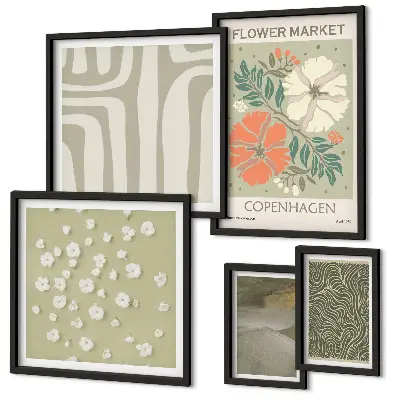 Set van moderne schilderijen met boho plantenmotieven