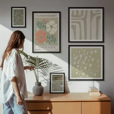Set van moderne schilderijen met boho plantenmotieven