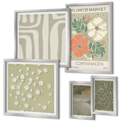 Set van moderne schilderijen met boho plantenmotieven