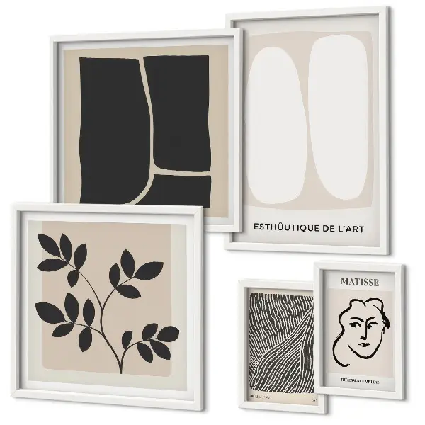 Set van moderne schilderijen met een stijlvol grafisch minimalistisch lijnenspel
