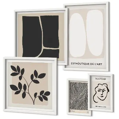 Set van moderne schilderijen met een stijlvol grafisch minimalistisch lijnenspel
