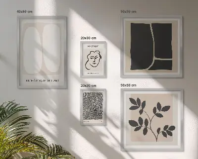 Set van moderne schilderijen met een stijlvol grafisch minimalistisch lijnenspel