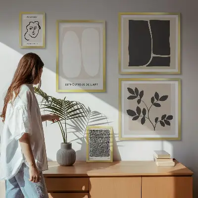 Set van moderne schilderijen met een stijlvol grafisch minimalistisch lijnenspel