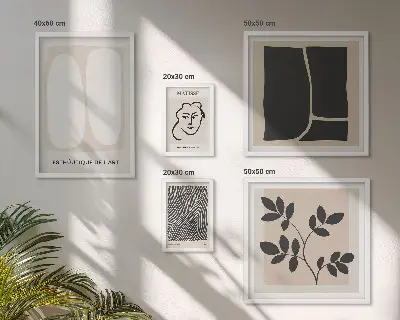 Set van moderne schilderijen met een stijlvol grafisch minimalistisch lijnenspel