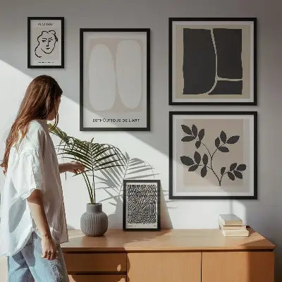 Set van moderne schilderijen met een stijlvol grafisch minimalistisch lijnenspel