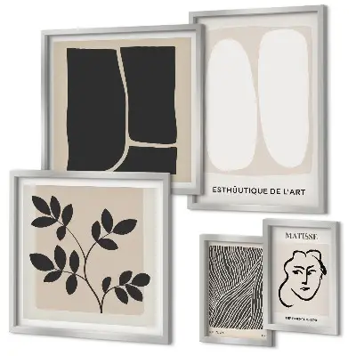 Set van moderne schilderijen met een stijlvol grafisch minimalistisch lijnenspel