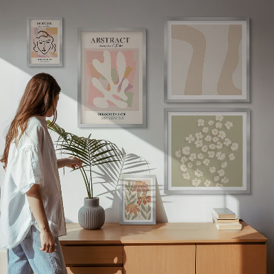 Wanddecoratie compositie Stijlvol interieur met abstracte bloemen