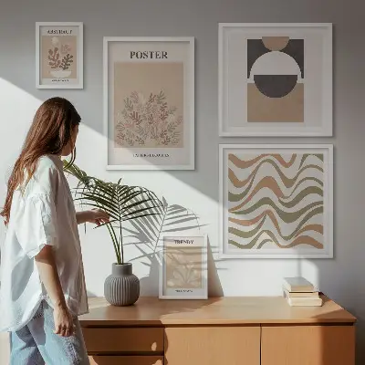 Wanddecoratie compositie met stijlvolle plantabstracties
