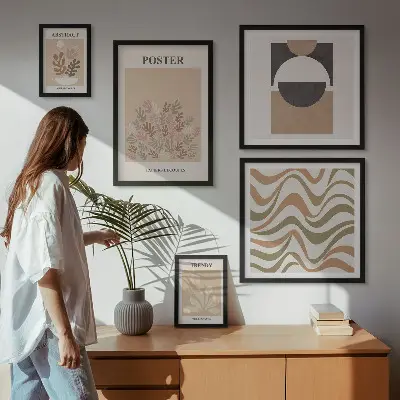 Wanddecoratie compositie met stijlvolle plantabstracties