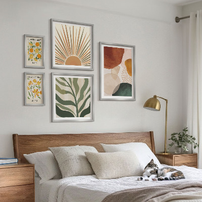 Moderne schilderijen set Stijlvolle plantgrafiek met geometrische vormen