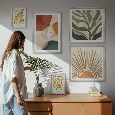 Moderne schilderijen set Stijlvolle plantgrafiek met geometrische vormen