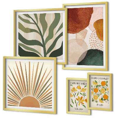 Moderne schilderijen set Stijlvolle plantgrafiek met geometrische vormen