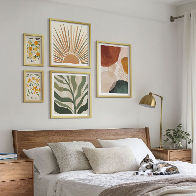 Moderne schilderijen set Stijlvolle plantgrafiek met geometrische vormen