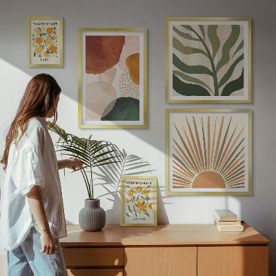 Moderne schilderijen set Stijlvolle plantgrafiek met geometrische vormen
