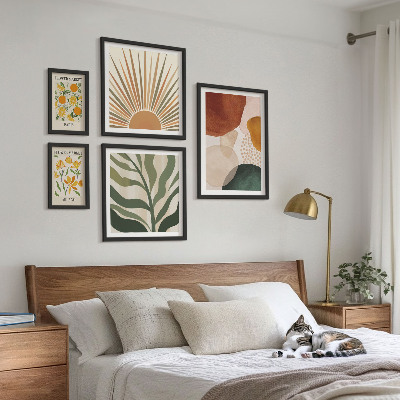 Moderne schilderijen set Stijlvolle plantgrafiek met geometrische vormen