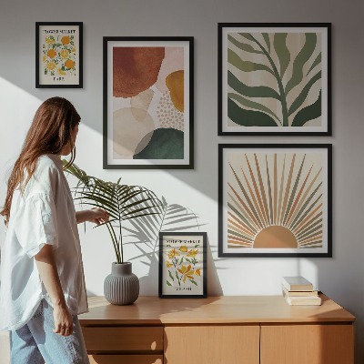 Moderne schilderijen set Stijlvolle plantgrafiek met geometrische vormen