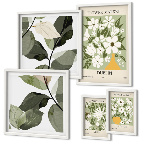 Wanddecoratie compositie Bloemmotieven Londen Dublin Tokio