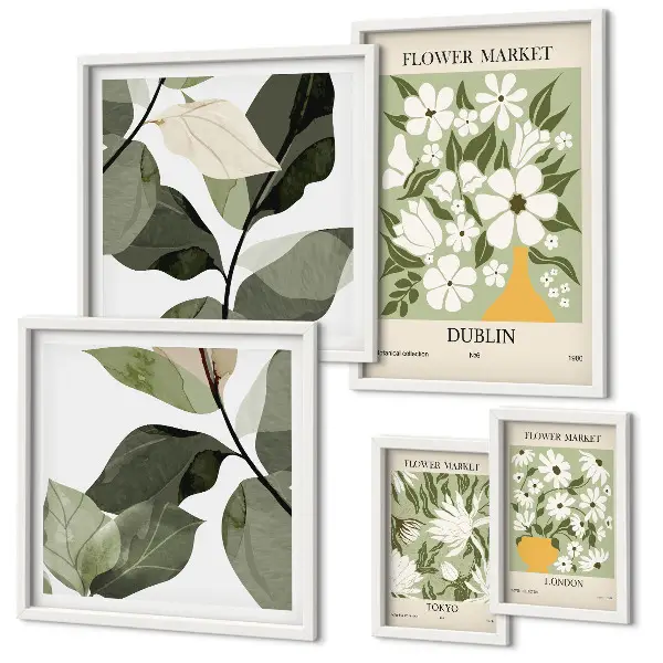 Wanddecoratie compositie bloemmotieven Londen Dublin Tokio