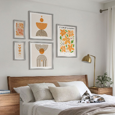Moderne schilderijen set Stijlvolle bloemen en geometrie