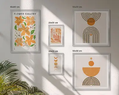 Moderne schilderijen set met stijlvolle bloemen en geometrische patronen