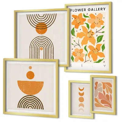 Moderne schilderijen set met stijlvolle bloemen en geometrische patronen