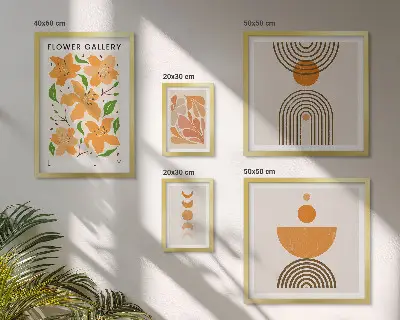 Moderne schilderijen set met stijlvolle bloemen en geometrische patronen
