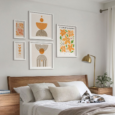 Moderne schilderijen set Stijlvolle bloemen en geometrie