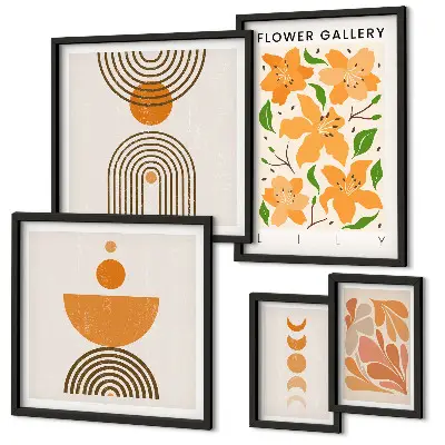 Moderne schilderijen set met stijlvolle bloemen en geometrische patronen