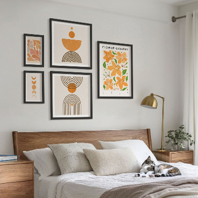 Moderne schilderijen set Stijlvolle bloemen en geometrie