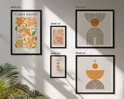 Moderne schilderijen set met stijlvolle bloemen en geometrische patronen