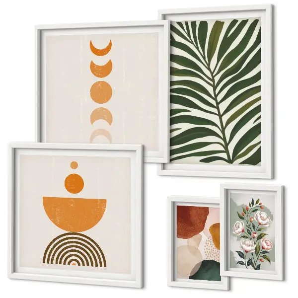 Wanddecoratie compositie met boho plantenpatronen