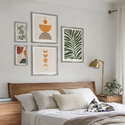 Wanddecoratie compositie met boho plantenpatronen