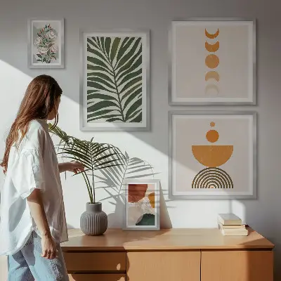 Wanddecoratie compositie met boho plantenpatronen
