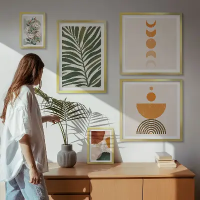 Wanddecoratie compositie met boho plantenpatronen