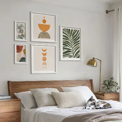 Wanddecoratie compositie met boho plantenpatronen