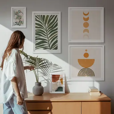 Wanddecoratie compositie met boho plantenpatronen