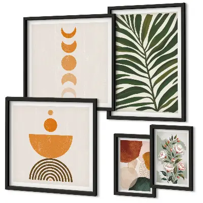Wanddecoratie compositie met boho plantenpatronen
