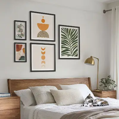 Wanddecoratie compositie met boho plantenpatronen