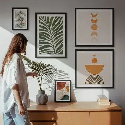 Wanddecoratie compositie met boho plantenpatronen