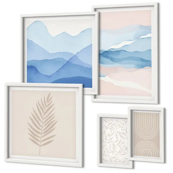 Wanddecoratie compositie abstracte landschappen met bladeren