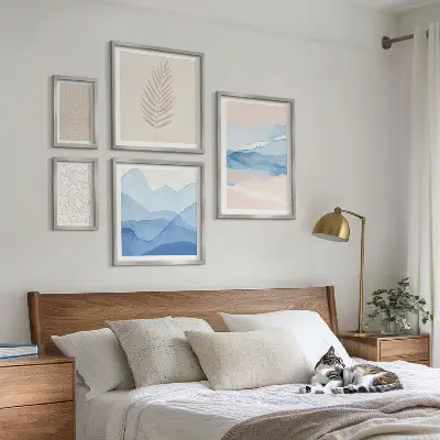 Wanddecoratie compositie abstracte landschappen met bladeren