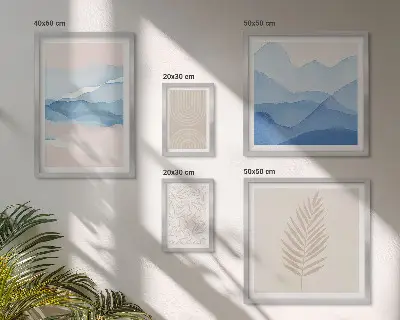 Wanddecoratie compositie abstracte landschappen met bladeren