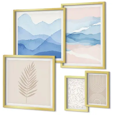 Wanddecoratie compositie abstracte landschappen met bladeren