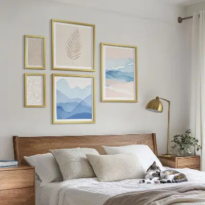 Wanddecoratie compositie abstracte landschappen met bladeren