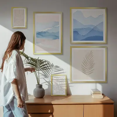 Wanddecoratie compositie abstracte landschappen met bladeren