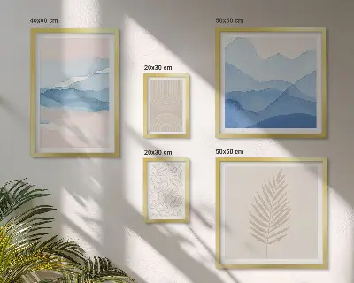 Wanddecoratie compositie abstracte landschappen met bladeren
